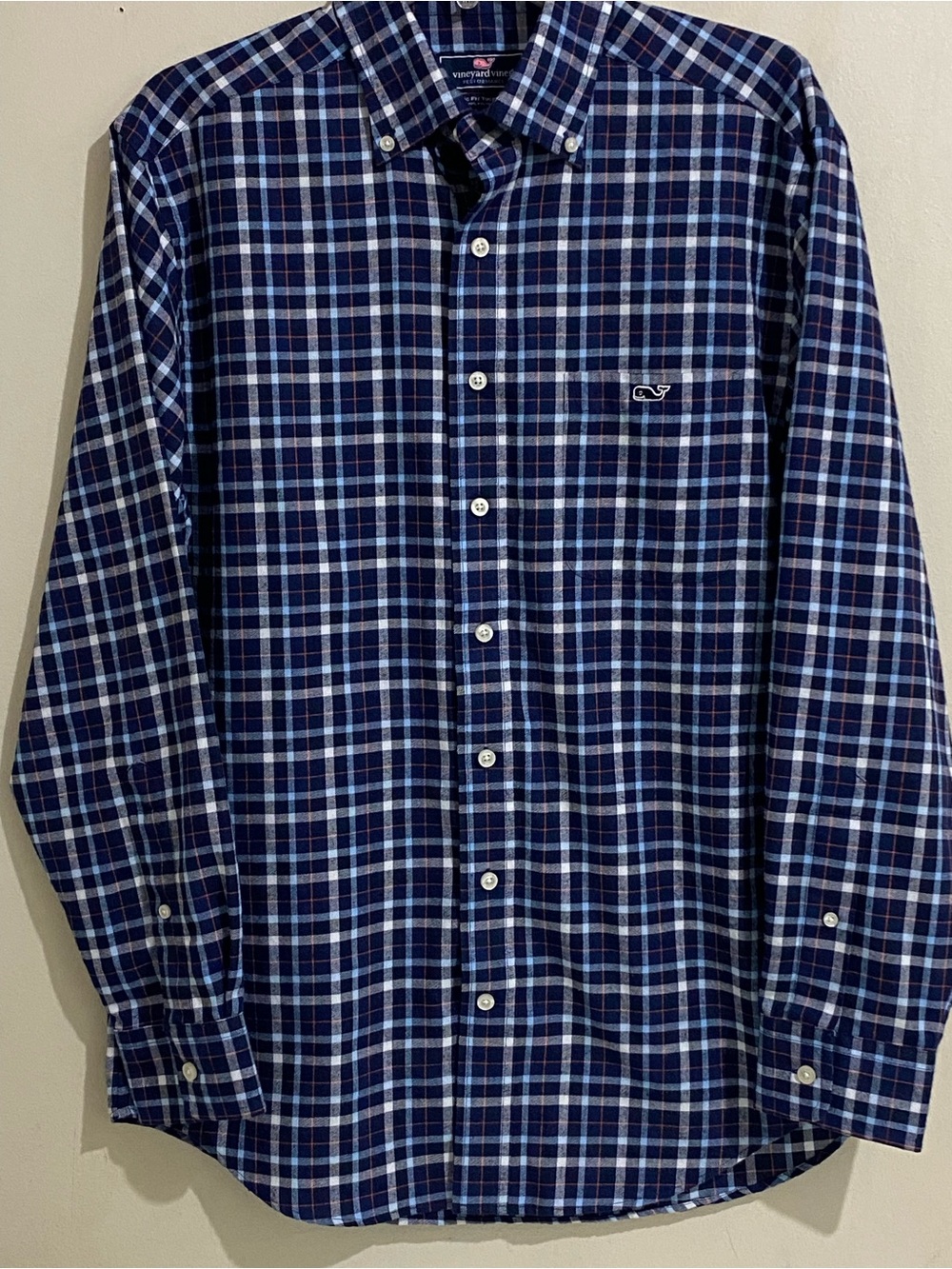 Vineyard Vines Men's Blue Plaid Button-Down Shirt Pocket Logo